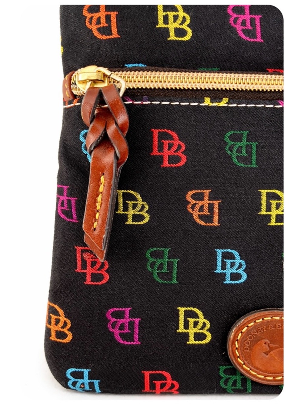 Dooney & Bourke Rainbow Monogram Crossbody Bag Black Canvas Y2K - Picture 3 of 10